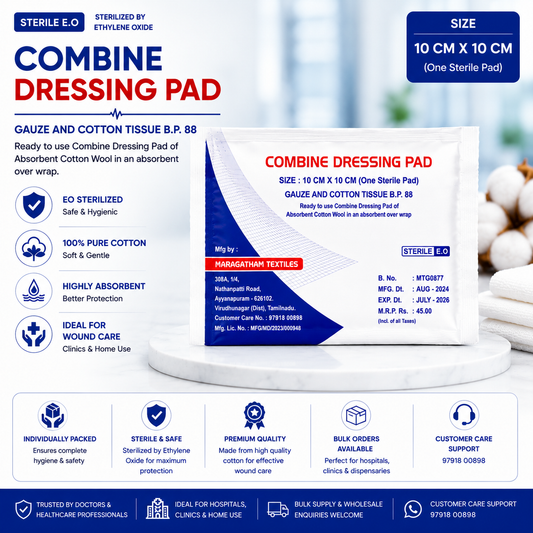 EO Sterile Combine Dressing Pad 10x10 Premium Single Pack Medical Infographic