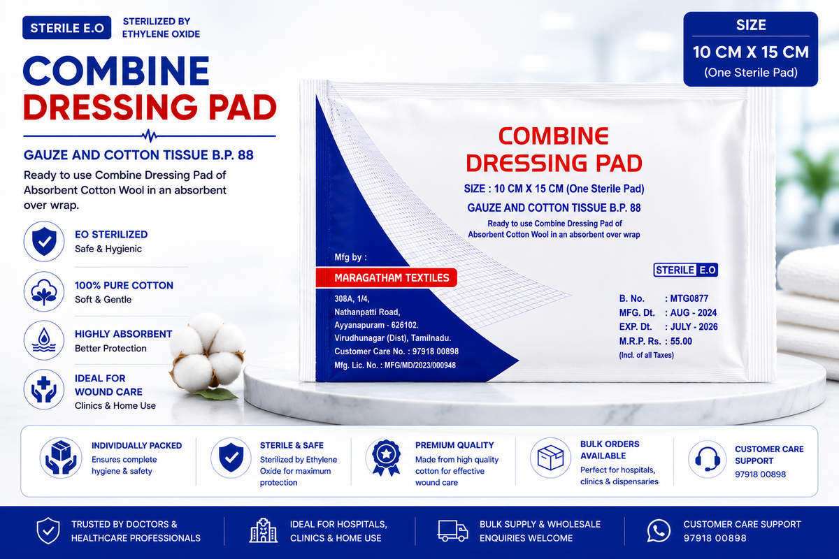 EO Sterile Combine Dressing Pad 10x15 Premium Single Pack Medical Infographic