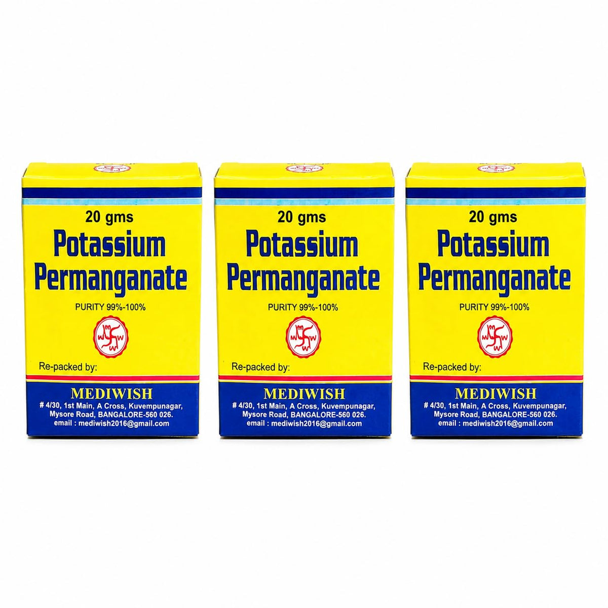 Pack of three 20 g potassium permanganate boxes
