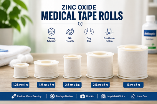 Zinc oxide medical tape rolls available in multiple sizes breathable cotton surgical tape for wound dressing and bandage fixation